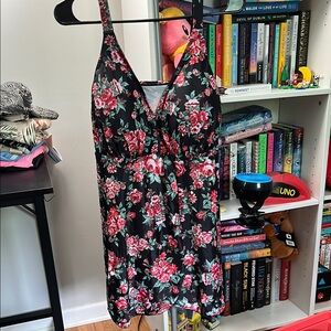 NWOT Floral Black and Red Swim Dress